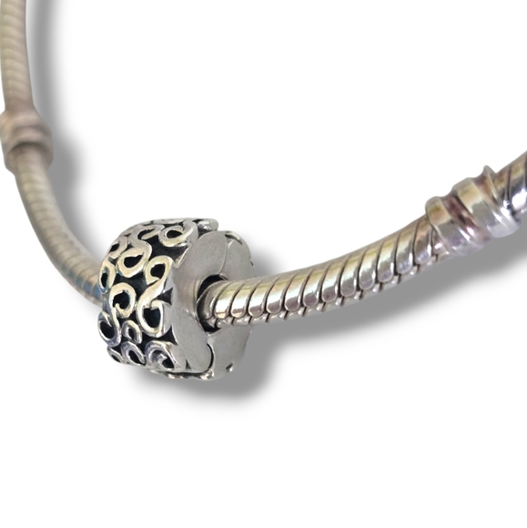 Pandora Sterling Silver Fixed Swirl Clip Charm Spacer 790338 Retired - Picture 7 of 16